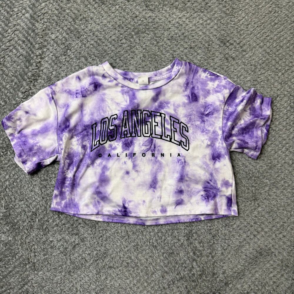 SHEIN Purple & White Tie-Dye "Los Angeles California" Cropped Tee